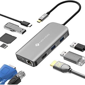 NOVOO 9 in1 USB Hub Multiport Adapter, USB Hub 3.0 with Ethernet, USB C to 4K HDMI & VGA, 3 USB 3.0 Ports, SD/TF Card Reader, 100W PD Power Port, Slim Data Hub for MacBook Pro, Air, XPS, Chromebook NOVOO 9 in1 USB Hub Multiport Adapter, USB Hub 3.0 with Ethernet, USB C to 4K HDMI & VGA, 3 USB 3.0 Ports, SD/TF Card Reader, 100W PD Power Port, Slim Data Hub for MacBook Pro, Air, XPS, Chromebook