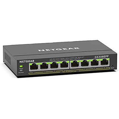 Netgear 8 Port PoE Switch (GS308EPP) Managed Gigabit Network Switch Ethernet Splitter 8 x PoE+ @ 123W Desktop or Wall Mount Netgear 8 Port PoE Switch (GS308EPP) Managed Gigabit Network Switch Ethernet Splitter 8 x PoE+ @ 123W Desktop or Wall Mount