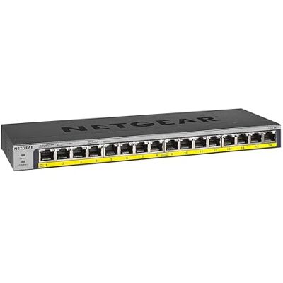 Netgear 16 Port PoE Switch (GS116PP) Unmanaged Gigabit Network Switch Ethernet Hub 16 x PoE+ @ 183W Desktop, Wall or Rackmount Netgear 16 Port PoE Switch (GS116PP) Unmanaged Gigabit Network Switch Ethernet Hub 16 x PoE+ @ 183W Desktop, Wall or Rackmount