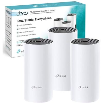 TP-LINK Deco M4(3-pack) AC1200Mbps Whole Home Mesh WiFi System, up to 4000 sq ft Coverage, Qualcomm CPU, Dual-Band WiFi Booster with Gigabit Ports, Compatible with Amazon Echo/Alexa, Parent Control TP-LINK Deco M4(3-pack) AC1200Mbps Whole Home Mesh WiFi System, up to 4000 sq ft Coverage, Qualcomm CPU, Dual-Band WiFi Booster with Gigabit Ports, Compatible with Amazon Echo/Alexa, Parent Control