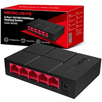 Mercusys MS105G 5-Port Gigabit Network Switch, Ethernet Splitter 10/100/1000Mbps Ethernet Switch, Energy Saving up to 82%, Plug & Play, Desktop & Wall-Mounting, Home/Office/Dormitory Mercusys MS105G 5-Port Gigabit Network Switch, Ethernet Splitter 10/100/1000Mbps Ethernet Switch, Energy Saving up to 82%, Plug & Play, Desktop & Wall-Mounting, Home/Office/Dormitory
