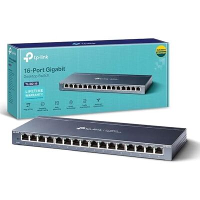 TP-LINK TL-SG116 16-Port Desktop Gigabit Network Switch, Green Power-Saving Ethernet Splitter, Support 802.1p/DSCP QoS and IGMP Snooping Function, Wall-Mounting Design, Plug & Play TP-LINK TL-SG116 16-Port Desktop Gigabit Network Switch, Green Power-Saving Ethernet Splitter, Support 802.1p/DSCP QoS and IGMP Snooping Function, Wall-Mounting Design, Plug & Play