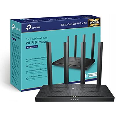 TP-LINK Archer AX12 Next-Gen WiFi 6 AX1500Mbps Dual-Band WiFi Router, Gigabit LAN/WAN Ports, WPA3 Security, 4 High-Performance External Antennas, Ideal for Gaming Xbox/PS4/Steam and 4K, Plug & Play TP-LINK Archer AX12 Next-Gen WiFi 6 AX1500Mbps Dual-Band WiFi Router, Gigabit LAN/WAN Ports, WPA3 Security, 4 High-Performance External Antennas, Ideal for Gaming Xbox/PS4/Steam and 4K, Plug & Play