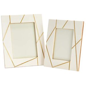 Main + Mesa Decorative Resin Tabletop Photo Frame 2-piece Set includes 5" x 7" and 4" x 6", Off-White and Gold Line Pattern Main + Mesa Decorative Resin Tabletop Photo Frame 2-piece Set includes 5" x 7" and 4" x 6", Off-White and Gold Line Pattern