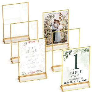 Dasher Products Gold Picture Frames Double Sided 6 Pack 4x6 Acrylic Gold Table Number Holders, Clear Easel Table Stands for Signs, Menu Holder, Photo Frame Dasher Products Gold Picture Frames Double Sided 6 Pack 4x6 Acrylic Gold Table Number Holders, Clear Easel Table Stands for Signs, Menu Holder, Photo Frame