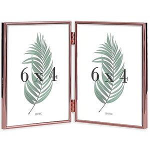 INOV8 Framing Tarnish Resistant Silver Plated Picture Frame Rose Gold Thin Edge Double Frame Design for Two Photos 6x4 Inch (15x10cm) INOV8 Framing Tarnish Resistant Silver Plated Picture Frame Rose Gold Thin Edge Double Frame Design for Two Photos 6x4 Inch (15x10cm)