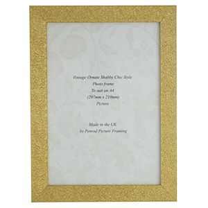 Penrod Picture Framing Charleston Shiny Embossed Sparkly Gold A4 Certificate photo frame (297x210mm) with mirror effect edge.