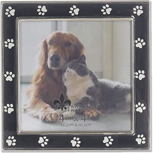 Lawrence 4x4 Silver Metal and Black Enamel Picture Frame, Paw Print Design Lawrence 4x4 Silver Metal and Black Enamel Picture Frame, Paw Print Design