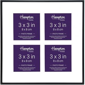 Hampton Frames , Madrid 4 Aperture Picture Photo Frame, 3x3 (7.6x7.6cm) Black Alloy, Glass Front, White Mount Freestanding or Wall Mounting, Modern Display for Photos Hampton Frames , Madrid 4 Aperture Picture Photo Frame, 3x3 (7.6x7.6cm) Black Alloy, Glass Front, White Mount Freestanding or Wall Mounting, Modern Display for Photos