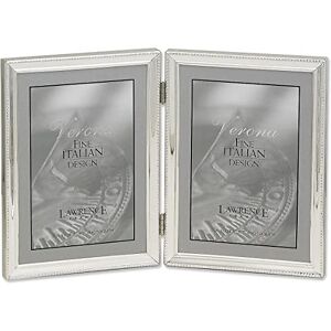 Lawrence Frames Verona Collection 5 x 7-Inch Metal Silver Hinged Double Picture Frame with Beads (11657D) Lawrence Frames Verona Collection 5 x 7-Inch Metal Silver Hinged Double Picture Frame with Beads (11657D)