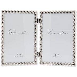 Lawrence 4x6 Hinged Double Cast Metal Picture Frames, Silver Rope Design Lawrence 4x6 Hinged Double Cast Metal Picture Frames, Silver Rope Design
