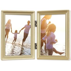 Lawrence 11435D Antique Gold Bead 3.5x5 Hinged Double Picture Frame Lawrence 11435D Antique Gold Bead 3.5x5 Hinged Double Picture Frame