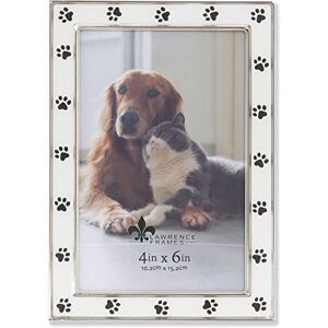Lawrence 4x6 Silver Metal and White Enamel Picture Frame, Paw Print Design Lawrence 4x6 Silver Metal and White Enamel Picture Frame, Paw Print Design