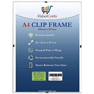 Habercrafts A4 Clip Frame Wall Hanging Strong Glass Free Frameless Clear Photo Display for Posters, Certificates, Photographs, Comics Lightweight 210mm x 297mm (12 Pack) Habercrafts A4 Clip Frame Wall Hanging Strong Glass Free Frameless Clear Photo Display for Posters, Certificates, Photographs, Comics Lightweight 210mm x 297mm (12 Pack)