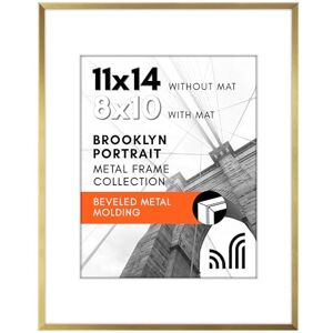 Americanflat Aluminum 11x14 Picture Frame with Shatter-Resistant Glass Use as 8x10 Frame with Mat or 11x14 Frame Without Mat Brooklyn Collection Photo Frame for Wall Display Gold Americanflat Aluminum 11x14 Picture Frame with Shatter-Resistant Glass Use as 8x10 Frame with Mat or 11x14 Frame Without Mat Brooklyn Collection Photo Frame for Wall Display Gold