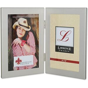 Lawrence 230124 4-Inch x 6-Inch Metal Brushed Silver Hinged Double Picture Frame Lawrence 230124 4-Inch x 6-Inch Metal Brushed Silver Hinged Double Picture Frame