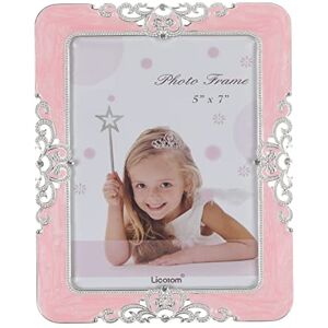 Licotom L&T Pink Enamel Picture Frame Metal with Silver Plated and Jewels, Charming Photo Frame 5x7 Inch Licotom L&T Pink Enamel Picture Frame Metal with Silver Plated and Jewels, Charming Photo Frame 5x7 Inch