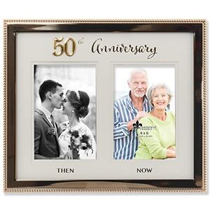 Lawrence Frames 4x6 Double Gold Beaded Metal 50th Anniversary Picture Frame, Then and Now Lawrence Frames 4x6 Double Gold Beaded Metal 50th Anniversary Picture Frame, Then and Now