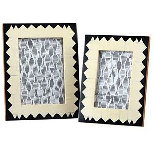 Main + Mesa Decorative Resin Tabletop Photo Frame 2-piece Set includes 5" x 7" and 4" x 6", Black and Off-White Square Pattern Main + Mesa Decorative Resin Tabletop Photo Frame 2-piece Set includes 5" x 7" and 4" x 6", Black and Off-White Square Pattern