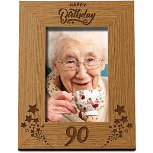 ukgiftstoreonline Happy 90th Birthday Portrait Photo Frame Star Design Gift (4 x 6 Inches)