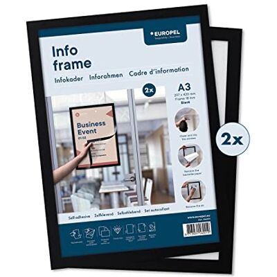 Europel Self-adhesive magnetic info frame from PVC, A3 black, set 2 pcs, removable adhesive, double sided, portrait or landscape, overall dimensions 450x327mm Europel Self-adhesive magnetic info frame from PVC, A3 black, set 2 pcs, removable adhesive, double sided, portrait or landscape, overall dimensions 450x327mm