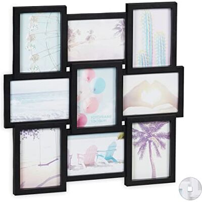 Relaxdays Collage Picture Frame for 9 Photos, Landscape & Portrait Format, Plastic, HxW: 54 x 54 cm, Black Relaxdays Collage Picture Frame for 9 Photos, Landscape & Portrait Format, Plastic, HxW: 54 x 54 cm, Black