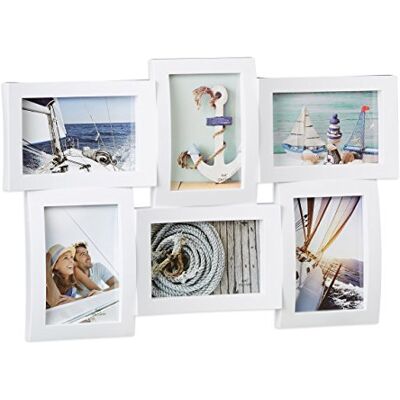 Relaxdays Multiple Picture Frame, 6 Photo Collage Frame, 3D Hanging Frame, White Relaxdays Multiple Picture Frame, 6 Photo Collage Frame, 3D Hanging Frame, White