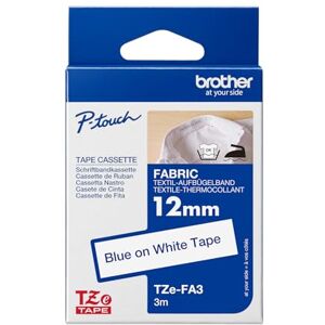 Brother TZe-FA3 Labelling Tape Cassette, Blue on White, 12 mm (W) x 3 m (L), Fabric Tape, Genuine Supplies Brother TZe-FA3 Labelling Tape Cassette, Blue on White, 12 mm (W) x 3 m (L), Fabric Tape, Genuine Supplies