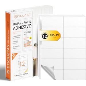OFITURIA A4 Sheets of White Adhesive Labels, Create Your Custom Stickers Any Surface, A4 Secure Adhesive Paper, Printable Labels – (12 Per Sheet, 25 Sheets) OFITURIA A4 Sheets of White Adhesive Labels, Create Your Custom Stickers Any Surface, A4 Secure Adhesive Paper, Printable Labels – (12 Per Sheet, 25 Sheets)