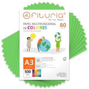 OFITURIA Coloured Sheets, Pack 500 Sheets A3 80 g – Coloured Paper for Crafts, Printer, Scrapbooking – Folios Colours – Ideal Origami, Papiroflexia, Office and School (Green, 500h) OFITURIA Coloured Sheets, Pack 500 Sheets A3 80 g – Coloured Paper for Crafts, Printer, Scrapbooking – Folios Colours – Ideal Origami, Papiroflexia, Office and School (Green, 500h)