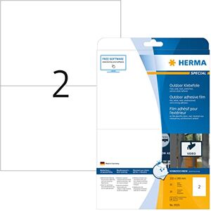 HERMA Self Adhesive Film Labels, 2 Labels per A4 Sheet, 10 Sheets, 210 x 148 mm, 20 Labels, Blank Weatherproof Labels Stickers, Sticky Labels for Laser & Inkjet Printer, White HERMA Self Adhesive Film Labels, 2 Labels per A4 Sheet, 10 Sheets, 210 x 148 mm, 20 Labels, Blank Weatherproof Labels Stickers, Sticky Labels for Laser & Inkjet Printer, White