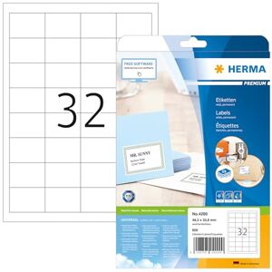 HERMA Self Adhesive Multi-Purpose Labels, 32 Labels Per A4 Sheet, 800 Labels For Laser And Inkjet Printers, Small, 48.3 x 33.8 mm (4200), White HERMA Self Adhesive Multi-Purpose Labels, 32 Labels Per A4 Sheet, 800 Labels For Laser And Inkjet Printers, Small, 48.3 x 33.8 mm (4200), White