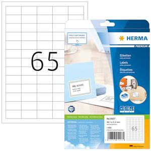 HERMA Self Adhesive Multipurpose Labels 65 per A4 Sheet, 25 Sheets, 38.1 x 21.2 mm, 1625 Total, Blank Universal Stickers for Laser & Inkjet Printer, White HERMA Self Adhesive Multipurpose Labels 65 per A4 Sheet, 25 Sheets, 38.1 x 21.2 mm, 1625 Total, Blank Universal Stickers for Laser & Inkjet Printer, White