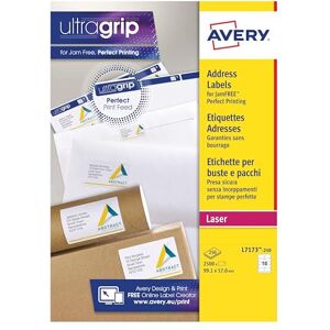 Avery Printable, Customisable Address Mailing Labels, Laser Printers, 10 per A4 Sheet, 2500 Labels, QuickPEEL (L7173), White Blank Printer Sticker Sheet. Avery Printable, Customisable Address Mailing Labels, Laser Printers, 10 per A4 Sheet, 2500 Labels, QuickPEEL (L7173), White Blank Printer Sticker Sheet.