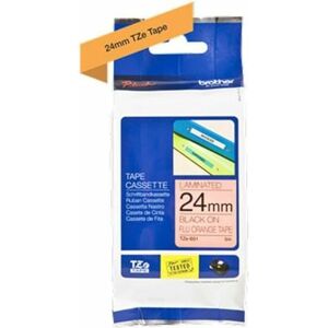 Brother TZe-B51 Labelling Tape Cassette, Black on Fluorescent Orange, 24 mm (W) x 5 m (L), Laminated, Genuine Supplies Brother TZe-B51 Labelling Tape Cassette, Black on Fluorescent Orange, 24 mm (W) x 5 m (L), Laminated, Genuine Supplies