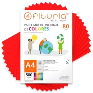 OFITURIA Coloured Sheets, Pack 500 Sheets A4 80 g – Coloured Paper for Crafts, Printer, Scrapbooking – Folios Colours – Ideal Origami, Papiroflexia, Office and School (Red, 500h) OFITURIA Coloured Sheets, Pack 500 Sheets A4 80 g – Coloured Paper for Crafts, Printer, Scrapbooking – Folios Colours – Ideal Origami, Papiroflexia, Office and School (Red, 500h)