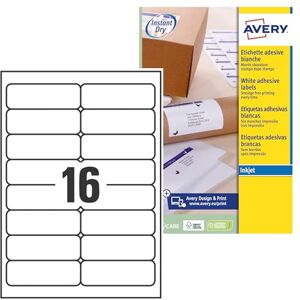 Avery Smudge Free, Printable, Multi Purpose Labels, Quickdry, 99.1 x 33.9 mm, White, 16 Labels per Sheet, 400 Blank Labels per Pack (J8162-25) Avery Smudge Free, Printable, Multi Purpose Labels, Quickdry, 99.1 x 33.9 mm, White, 16 Labels per Sheet, 400 Blank Labels per Pack (J8162-25)