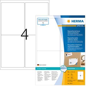 HERMA Self Adhesive Removable Labels, 4 Labels per A4 Sheet, 100 Sheets, 99.1 x 139 mm, 400 Labels, Blank Multipurpose Labels Stickers, Sticky Labels for Laser & Inkjet Printer, White HERMA Self Adhesive Removable Labels, 4 Labels per A4 Sheet, 100 Sheets, 99.1 x 139 mm, 400 Labels, Blank Multipurpose Labels Stickers, Sticky Labels for Laser & Inkjet Printer, White