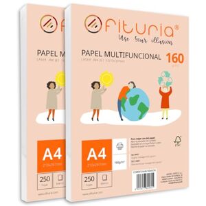 OFITURIA A4 160 g Paper Pack with 500 White Sheets, Multifunctional Paper for School Use and Work Environments Ideal for Laser, Inkjet or Copiers OFITURIA A4 160 g Paper Pack with 500 White Sheets, Multifunctional Paper for School Use and Work Environments Ideal for Laser, Inkjet or Copiers