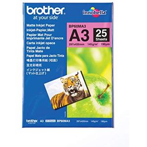 Brother BP60MA3 Inkjet Paper, A3, Matte, 297 mm (W) x 420 mm (L), 25 Sheets, Genuine Supplies, white Brother BP60MA3 Inkjet Paper, A3, Matte, 297 mm (W) x 420 mm (L), 25 Sheets, Genuine Supplies, white