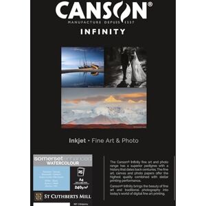 Canson Infinity Somerset Enhanced Watercolour White, Digital Photo Paper, Textured, 240, 89, Box, A4-21 x 29.7 cm, Printed Cardboard Box, White, 25 Sheets Canson Infinity Somerset Enhanced Watercolour White, Digital Photo Paper, Textured, 240, 89, Box, A4-21 x 29.7 cm, Printed Cardboard Box, White, 25 Sheets