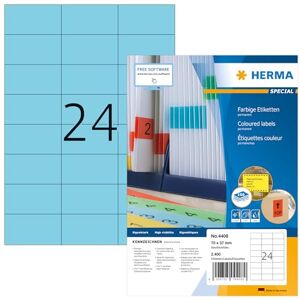 HERMA Self Adhesive Coloured Labels, 24 Labels per A4 Sheet, 100 Sheets, 70 x 37 mm, 2400 Labels, Blank Colour Labels Stickers, Sticky Labels for Laser & Inkjet Printer, Blue HERMA Self Adhesive Coloured Labels, 24 Labels per A4 Sheet, 100 Sheets, 70 x 37 mm, 2400 Labels, Blank Colour Labels Stickers, Sticky Labels for Laser & Inkjet Printer, Blue