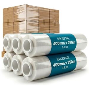 Inkspire 6 Rolls Stretch Shrink Wrap Roll 400mm x 250m – Strong Clear Pallet Wrap, Tear-Resistant Waterproof Packaging Cling Film for Moving, Storage Boxes, Shipping & Warehouse Use Inkspire 6 Rolls Stretch Shrink Wrap Roll 400mm x 250m – Strong Clear Pallet Wrap, Tear-Resistant Waterproof Packaging Cling Film for Moving, Storage Boxes, Shipping & Warehouse Use