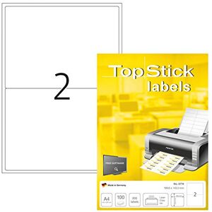TopStick 8774 Parcel Shipping Paper Labels, 2 Labels Per A4 Sheet, 199.6 x 143.5 mm, 2000 Labels, Self Adhesive, Stickers for Laser and Inkjet Printers, White TopStick 8774 Parcel Shipping Paper Labels, 2 Labels Per A4 Sheet, 199.6 x 143.5 mm, 2000 Labels, Self Adhesive, Stickers for Laser and Inkjet Printers, White