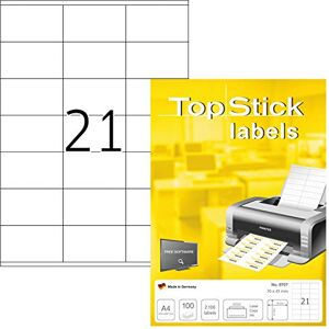 TopStick 8707 Address Mailing Labels, 21 Labels Per A4 Sheet, 70 x 41 mm, 21000 Labels, Self Adhesive, Stickers for Laser and Inkjet Printers, White TopStick 8707 Address Mailing Labels, 21 Labels Per A4 Sheet, 70 x 41 mm, 21000 Labels, Self Adhesive, Stickers for Laser and Inkjet Printers, White