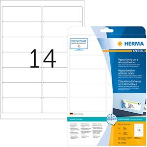 HERMA Self Adhesive Removable Labels, 14 Labels per A4 Sheet, 25 Sheets, 99.1 x 38.1 mm, 350 Labels, Blank Multipurpose Labels Stickers, Sticky Labels for Laser & Inkjet Printer, White HERMA Self Adhesive Removable Labels, 14 Labels per A4 Sheet, 25 Sheets, 99.1 x 38.1 mm, 350 Labels, Blank Multipurpose Labels Stickers, Sticky Labels for Laser & Inkjet Printer, White