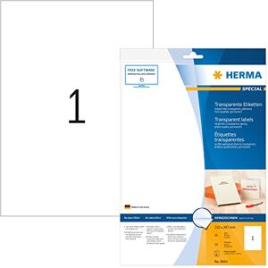 HERMA Self Adhesive Clear Film Inkjet Labels, 1 Label per A4 Sheet, 10 Sheets, 210 x 297 mm, 10 Labels, Blank Weatherproof Labels Stickers, Sticky Labels for Inkjet Printer, Transparent HERMA Self Adhesive Clear Film Inkjet Labels, 1 Label per A4 Sheet, 10 Sheets, 210 x 297 mm, 10 Labels, Blank Weatherproof Labels Stickers, Sticky Labels for Inkjet Printer, Transparent