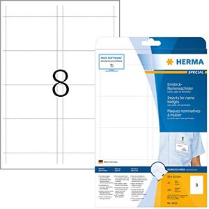 HERMA Name Badge Insert Refills, 8 Pieces Labels per A4 Sheet, 25 Sheets, 90 x 60 mm, 200 Pieces, Blank Inserts for Name Badges, Printable Card Inserts for Laser & Inkjet Printer, White HERMA Name Badge Insert Refills, 8 Pieces Labels per A4 Sheet, 25 Sheets, 90 x 60 mm, 200 Pieces, Blank Inserts for Name Badges, Printable Card Inserts for Laser & Inkjet Printer, White