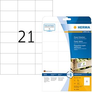 HERMA Extra Strong Adhesive Labels, 21 Labels per A4 Sheet, 25 Sheets, 70 x 42 mm, 525 Labels, Blank Heavy Duty Labels Stickers, Sticky Labels for Laser & Inkjet Printer, White HERMA Extra Strong Adhesive Labels, 21 Labels per A4 Sheet, 25 Sheets, 70 x 42 mm, 525 Labels, Blank Heavy Duty Labels Stickers, Sticky Labels for Laser & Inkjet Printer, White