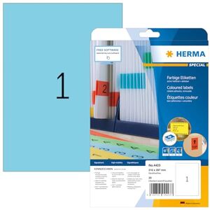 HERMA Self Adhesive Coloured Labels, 1 Label per A4 Sheet, 20 Sheets, 210 x 297 mm, 20 Labels, Blank Removable Colour Labels Stickers, Sticky Labels for Laser & Inkjet Printer, Blue HERMA Self Adhesive Coloured Labels, 1 Label per A4 Sheet, 20 Sheets, 210 x 297 mm, 20 Labels, Blank Removable Colour Labels Stickers, Sticky Labels for Laser & Inkjet Printer, Blue